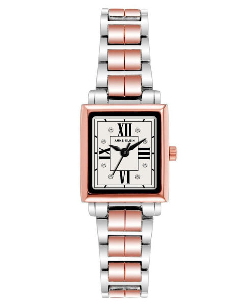 Women's Three-Hand Quartz Square Rose Gold-Tone and Silver-Tone Alloy Bracelet Watch, 21mm