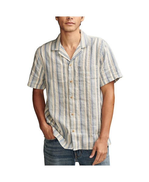 Men's Striped Linen Camp Collar Shirt