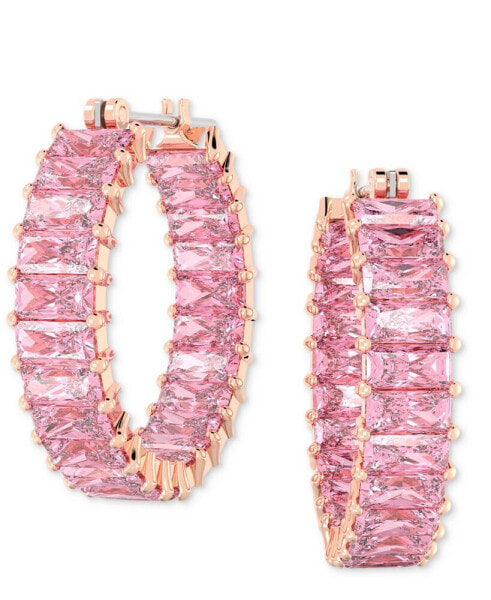 14k Rose Gold-Plated Small Pink Baguette Cubic Zirconia Hoop Earrings, 0.87"