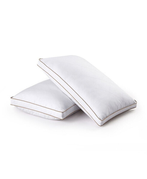 2 Piece Diamond Quilted Goose Feather Gusseted Bed Pillows Set, Queen