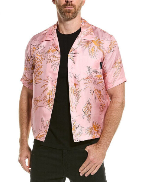 Palm Angels Abstract Palms Bowling Silk Shirt Men's Pink 48