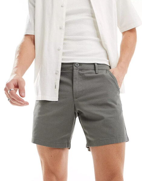 ASOS DESIGN slim stretch chino shorts in grey