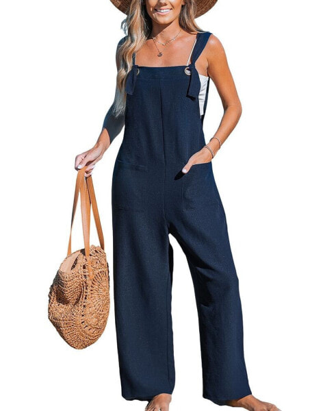 Women's Navy Square Neck Straight Leg Jumpsuit