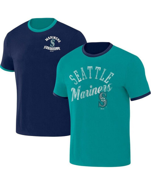 Men's Darius Rucker Collection by Navy, Aqua Seattle Mariners Two-Way Ringer Reversible T-shirt