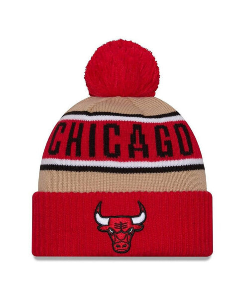 Men's Red/Tan Chicago Bulls 2024 NBA Draft Cuffed Knit Hat with Pom