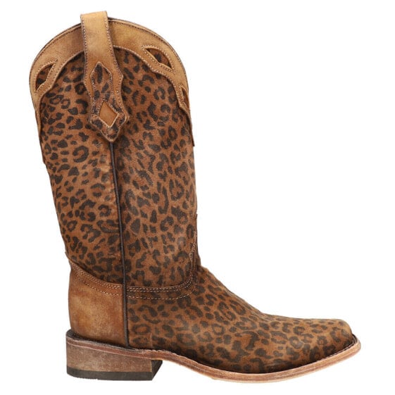 Corral Boots Cheetah Print TooledInlay Square Toe Cowboy Womens Brown Casual Bo