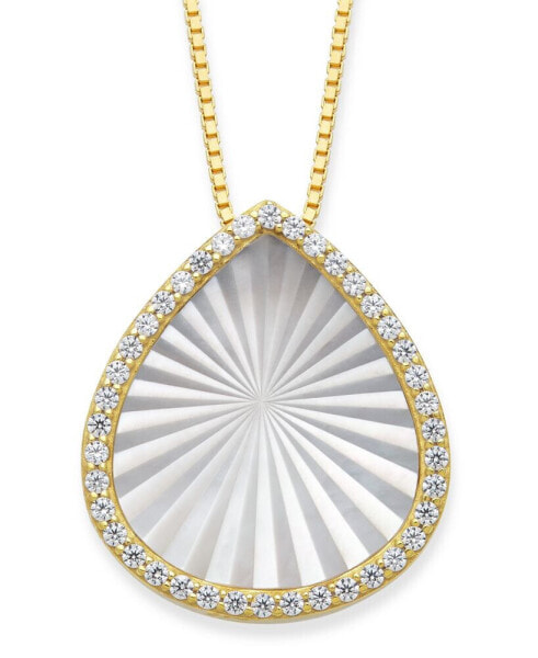 Macy's mother of Pearl 15x13mm and Cubic Zirconia Pear Shaped Pendant with 18" Chain in Gold over Silver