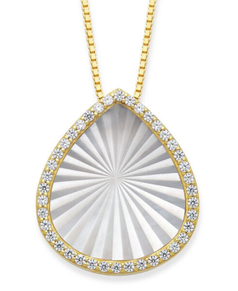 Mother of Pearl 15x13mm and Cubic Zirconia Pear Shaped Pendant with 18" Chain in Gold over Silver