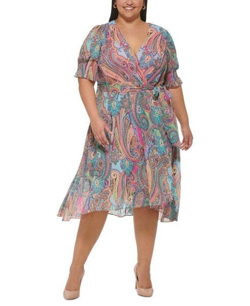 Plus Size Paisley Elbow-Sleeve Dress