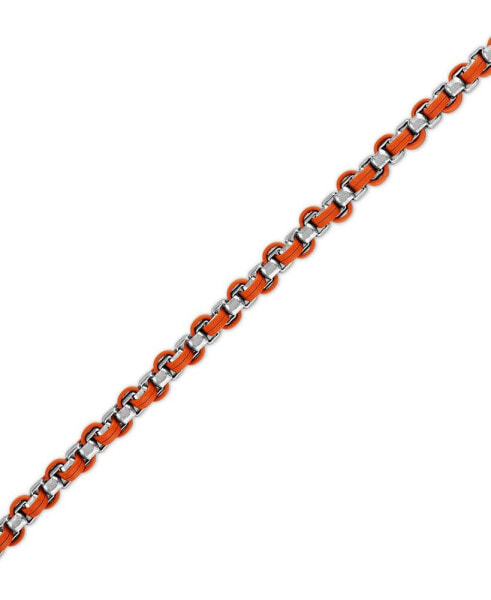 Men's Orange Leather Box Link Chain Bracelet in Sterling Silver-Plate