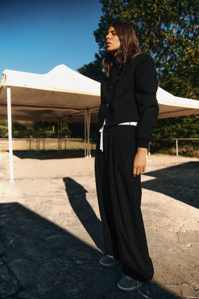 Wide-leg trousers with double waistband