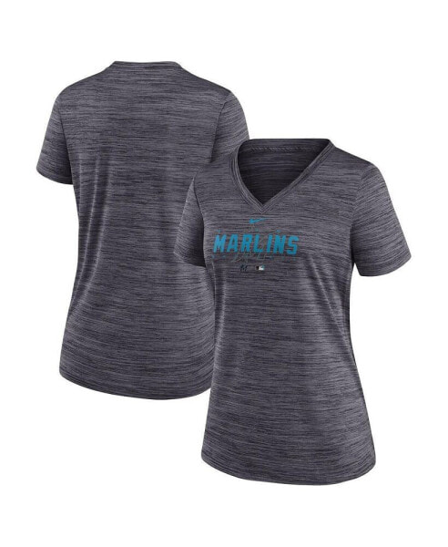 Women's Black Miami Marlins Authentic Collection Velocity Practice Performance V-Neck T-shirt