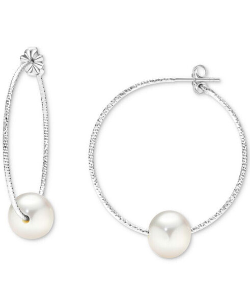 Cultured Freshwater Pearl (10mm) Textured Medium Hoop Earrings in 14k Gold-Plated Sterling Silver, 1.5"