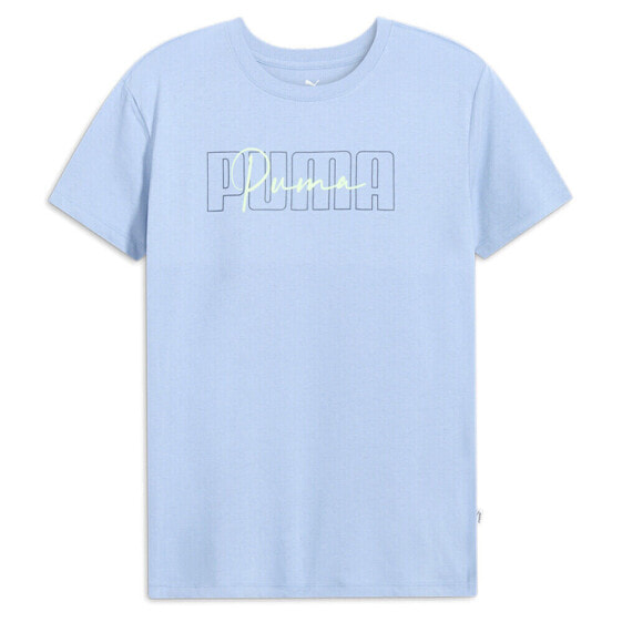 Puma Script Logo Crew Neck Short Sleeve T-Shirt Womens Blue Casual Tops 68222920