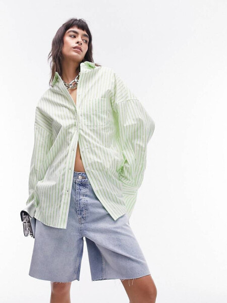 Topshop oversized stripe shirt in lime green 