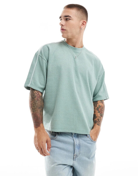 ASOS DESIGN oversized boxy heavyweight waffle t-shirt in green