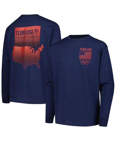 Big Boys Navy Team USA On the Map Long Sleeve T-shirt