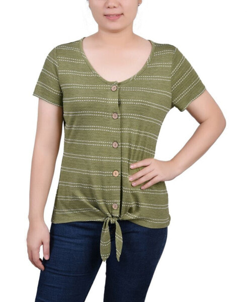 Women's Short Sleeve Tie Front Top