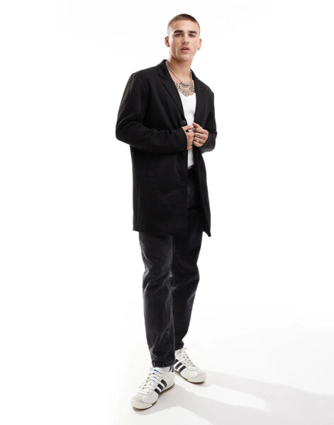 Jack & Jones jersey overcoat in black