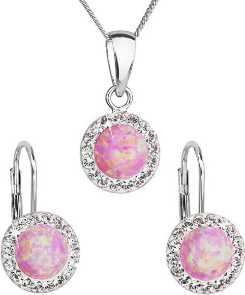 Glittering jewelry set with Preciosa crystals 39160.1 & light rose s.opal (earrings, chain, pendant)