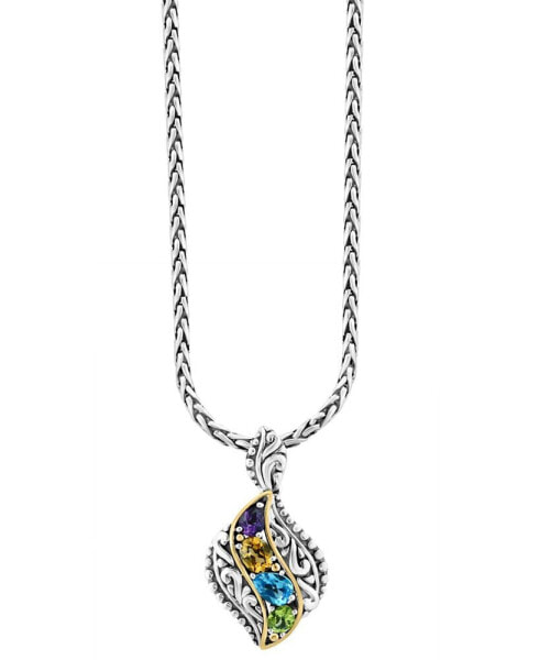 EFFY® Multi-Gemstone Swirl 18" Pendant Necklace (2-1/5 ct. t.w.) in Sterling Silver & 18k Gold-Plate