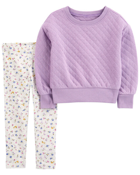 Toddler 2-Piece Quilted Pullover & Floral Legging Set 2T
