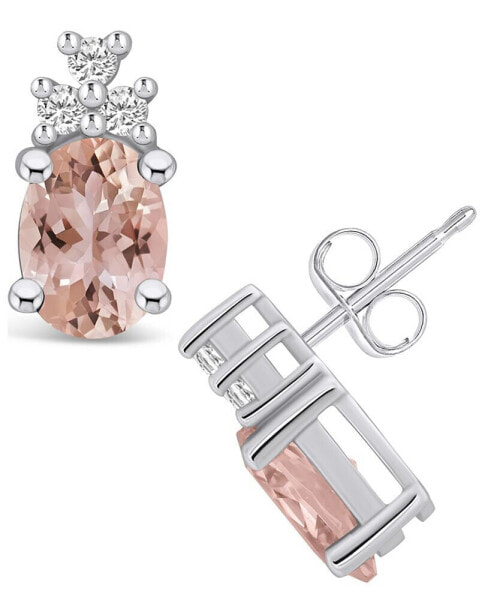 Morganite (2-1/3 ct. t.w.) and Diamond (1/5 ct. t.w.) Stud Earrings in 14K White Gold
