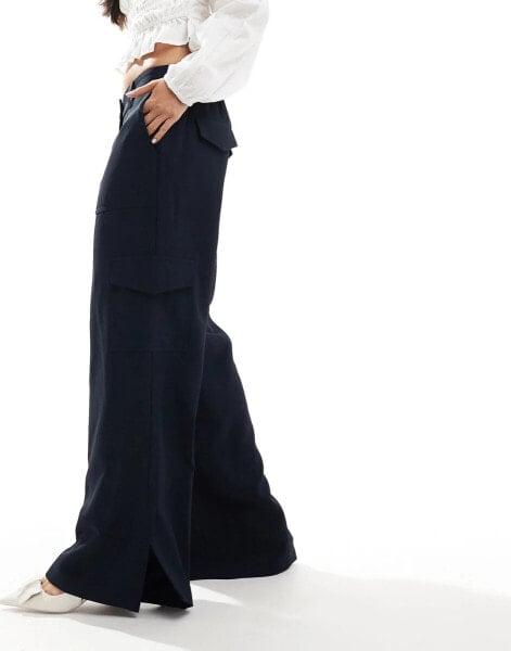 French Connection clean tailored cargo trousers in navy