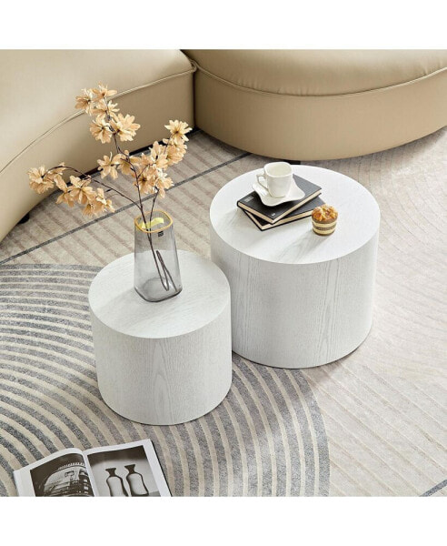 MDF Side/Coffee/End Table Set of 2 with Veneer (White)