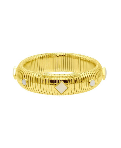 14K Gold-Plated Tall Omega Bracelet with Color Stone