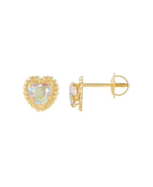 Children's Cubic Zirconia Heart Stud Earrings in 14k Gold