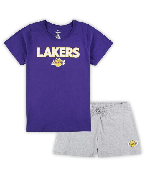 Women's Purple, Heather Gray Los Angeles Lakers Plus Size T-shirt and Shorts Combo Set