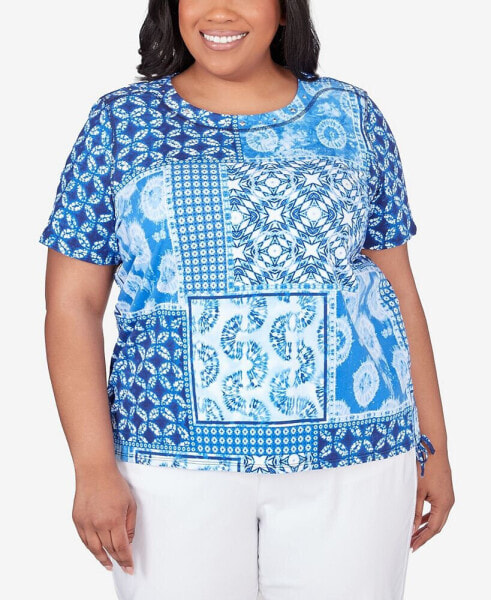 Plus Size Bayou Patchwork Ikat T-shirt with Side Ruching