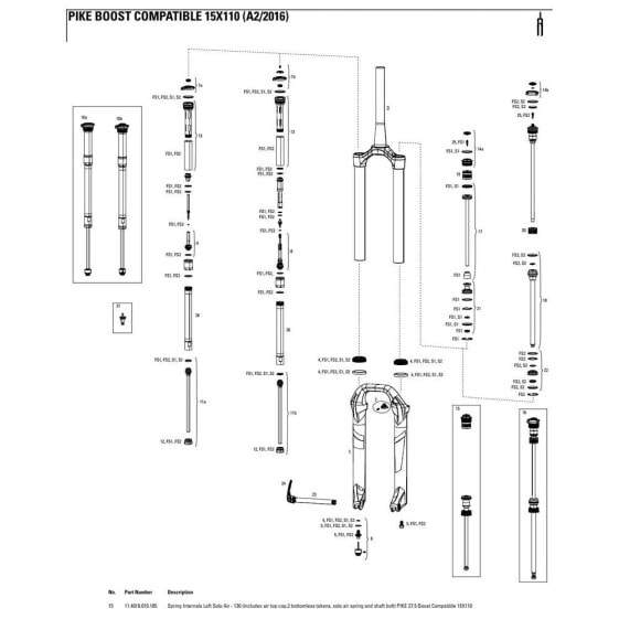 Запчасть левая пружина RockShox Pike 27,5´´ 130 мм Boost Solo Air