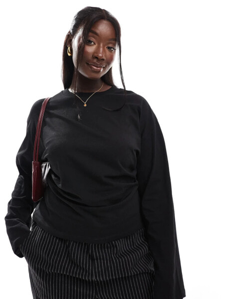 ASOS DESIGN Curve corset long sleeve tee in black