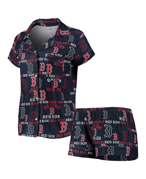 Women's Navy Boston Red Sox Flagship Allover Print Top and Shorts Sleep Set
