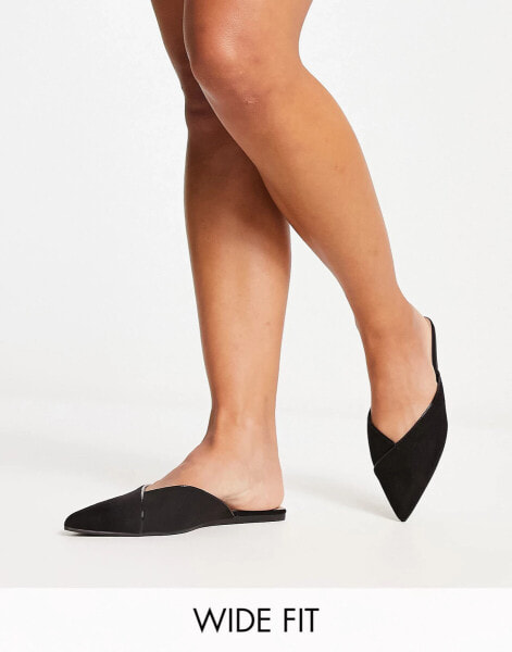 ASOS DESIGN Wide Fit Luna pointed ballet mules in black