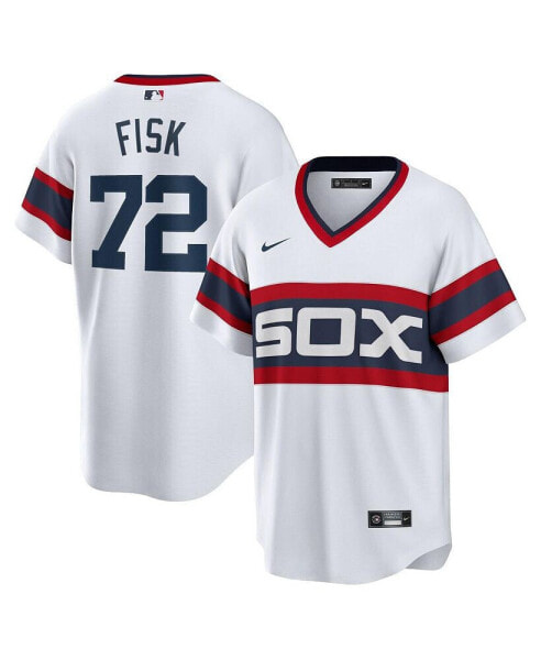 Men's Carlton Fisk White Distressed Chicago White Sox Home Cooperstown Collection Team Player Jersey