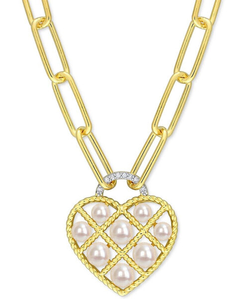 Macy's cultured Freshwater Pearl (3-1/2 - 5mm) & Diamond Accent 18" Heart Pendant Necklace in Gold-Tone Plated Sterling Silver