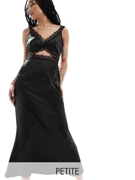 Never Fully Dressed Petite lace satin maxi dress in black