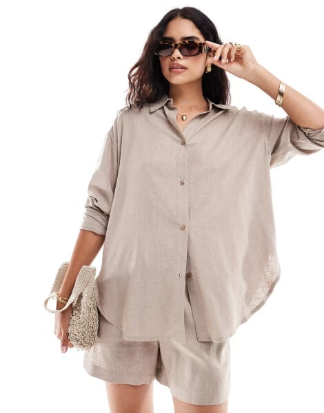 ASOS DESIGN relaxed shirt with linen in sand co-ord