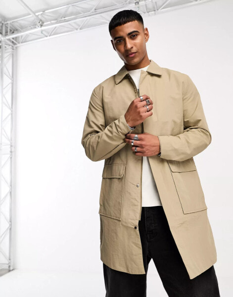 Only & Sons longline mac in beige