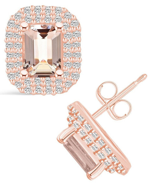 Morganite (1-3/4 ct. t.w.) and Diamond (3/4 ct. t.w.) Halo Stud Earrings in 14K Rose Gold