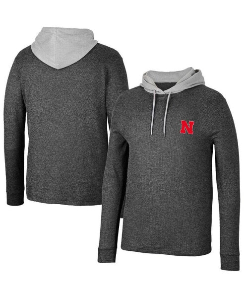 Men's Black Nebraska Huskers Ballot Waffle-Knit Thermal Long Sleeve Hoodie T-shirt