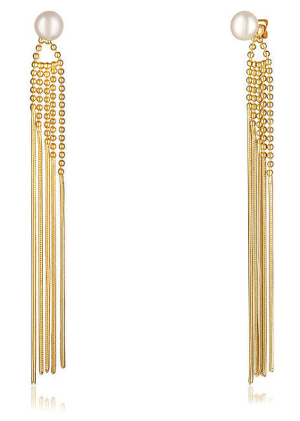 Long gilded earrings 2in1 with real pearls JL0654