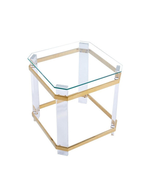 Gold Stainless Steel With Acrylic Frame Clear Glass Top End Table