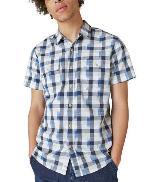 Men's Ikat Plaid-Print Short Sleeve Shirt