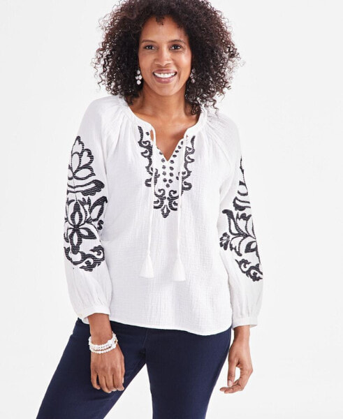 Petite Embroidered Peasant Top, Created for Macy's