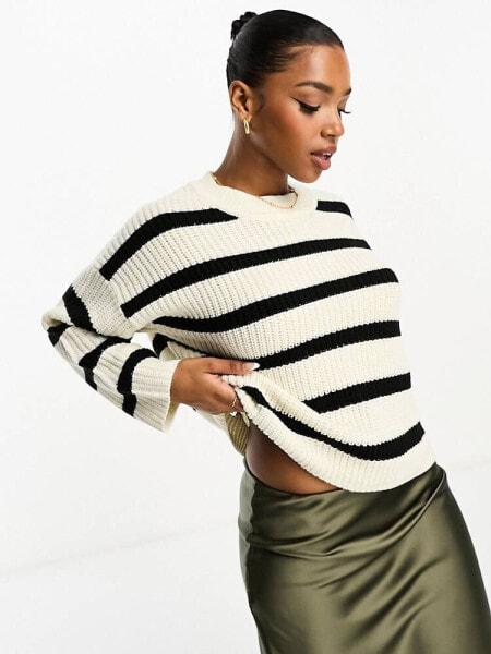 JDY knitted crew neck jumper in cream stripe