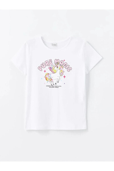 Unicorn Desenli Kısa Kollu Kız Çocuk Tişört
